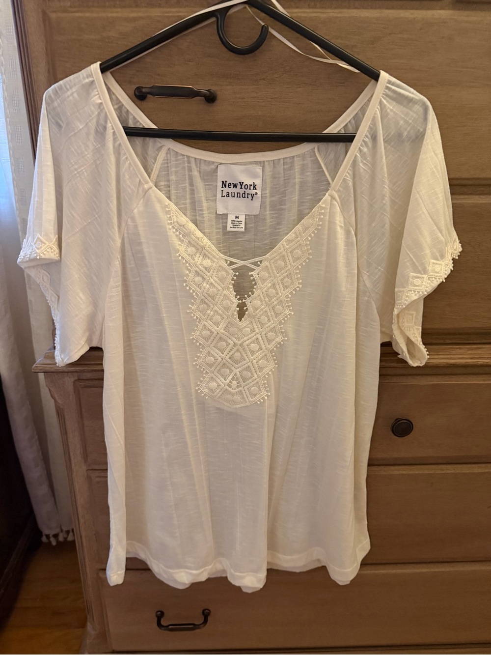 New York Laundry Ivory Crochet V-Neck Boho Tunic